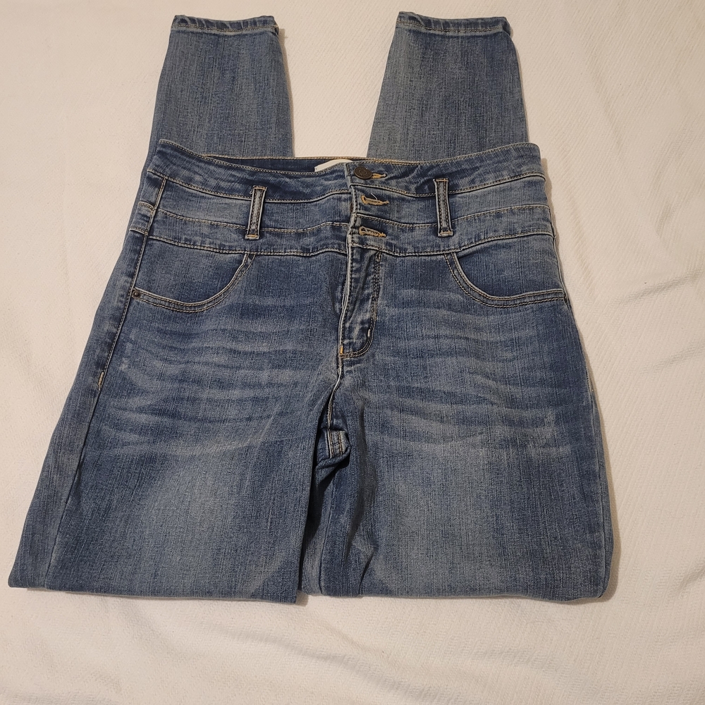 Rewind Women's High-Rise Triple-Button Medium Blue Jeans